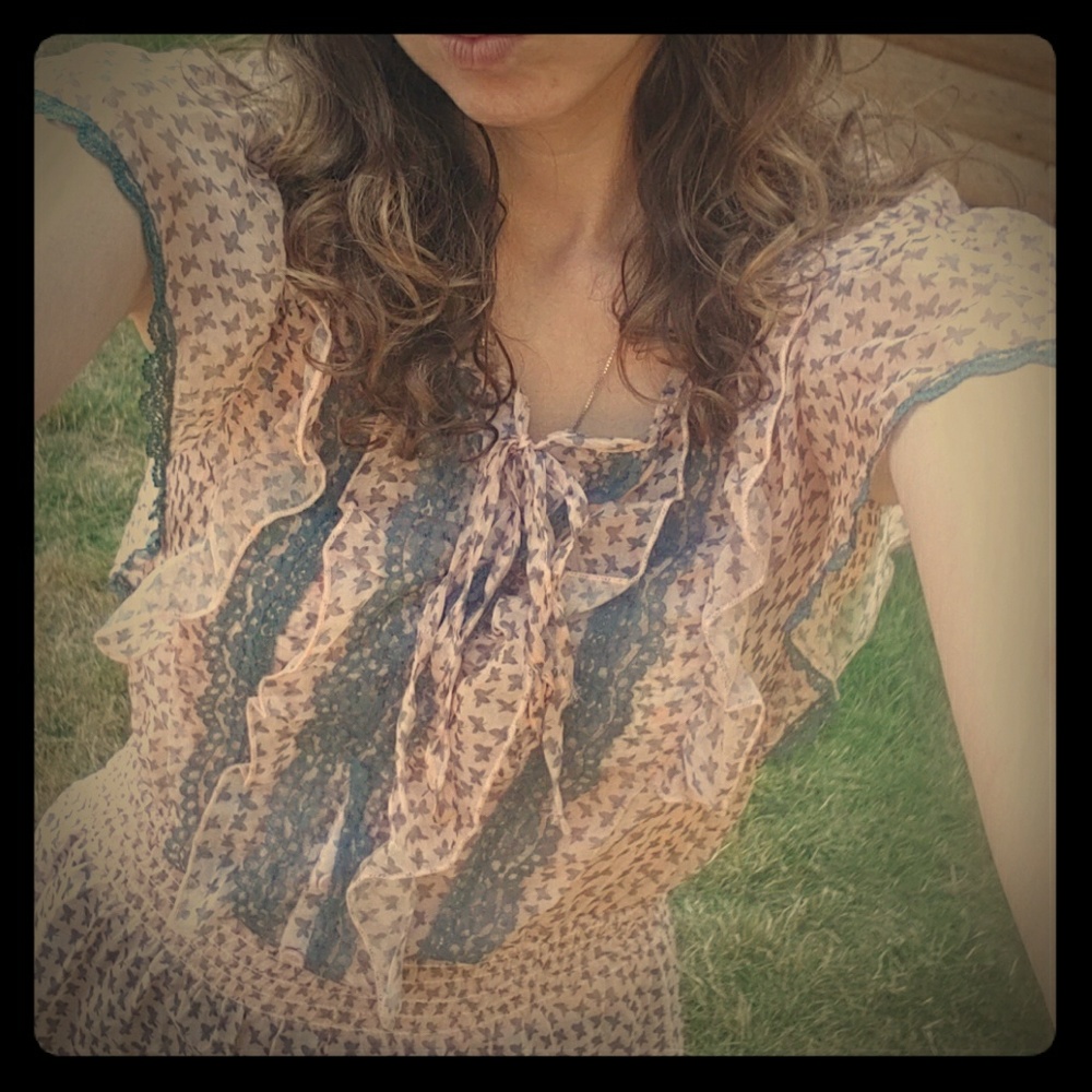 Sheer Butterfly Ruffle Blouse